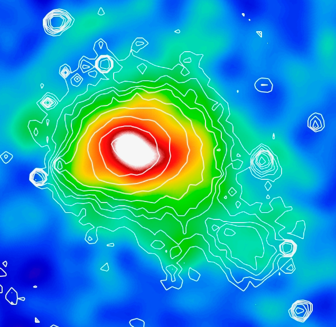 Planck map of the Sunyaev-Zeldovich effect signal with ROSAT X-ray overlaid contours of the Coma cluster