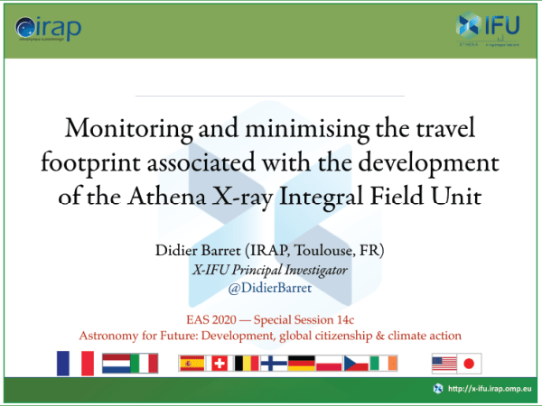 Monitorear y minimizar la huella del viaje asociado con el desarrollo de la unidad de campo integral de rayos X Athena