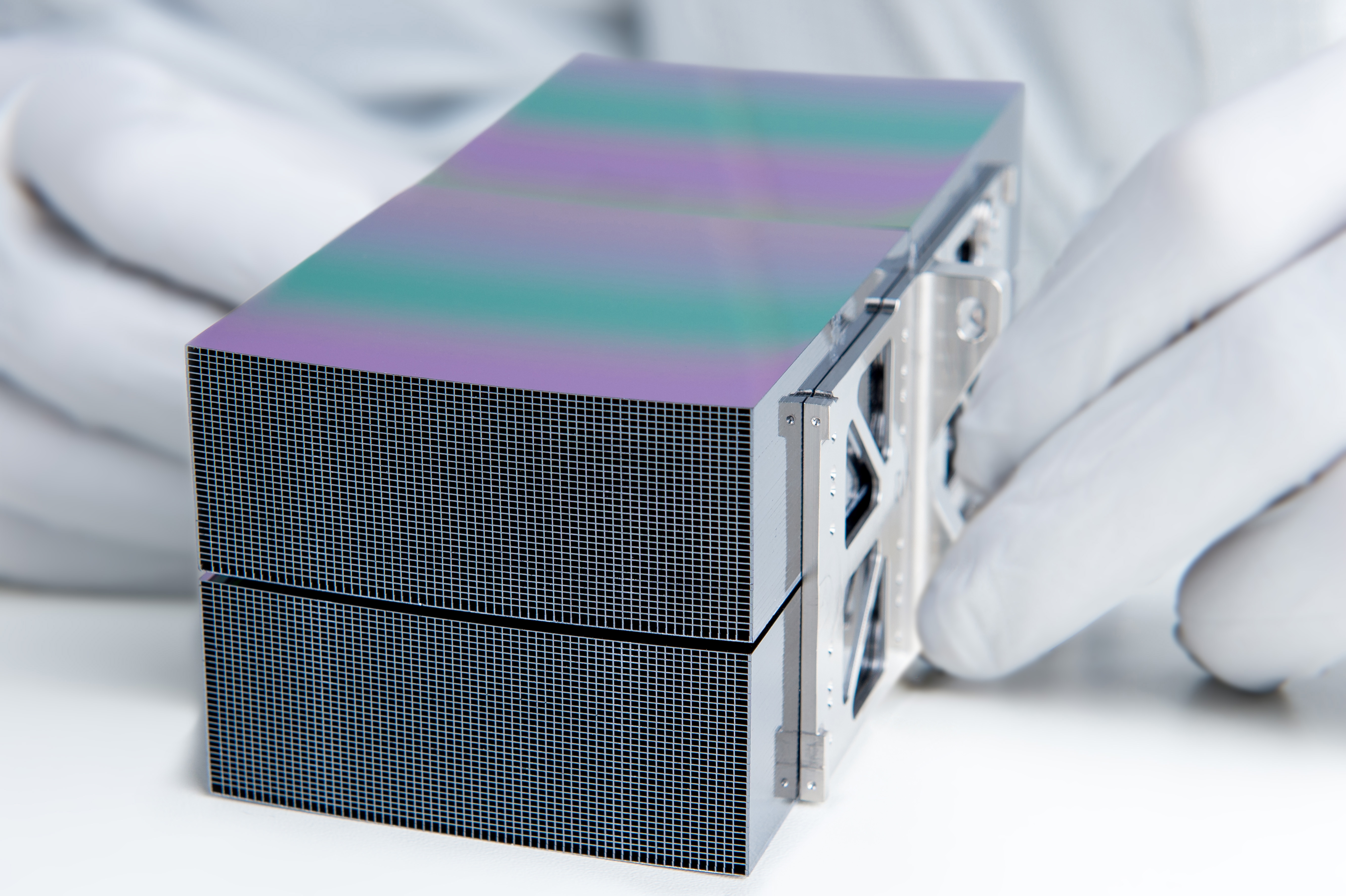 Silicon Pore Optics (SPO) mirror module made of super polished Si wafer plates. Credit: Cosine Research/ESA.