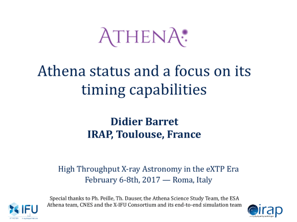 Athena status and a focus on its timing capabilities